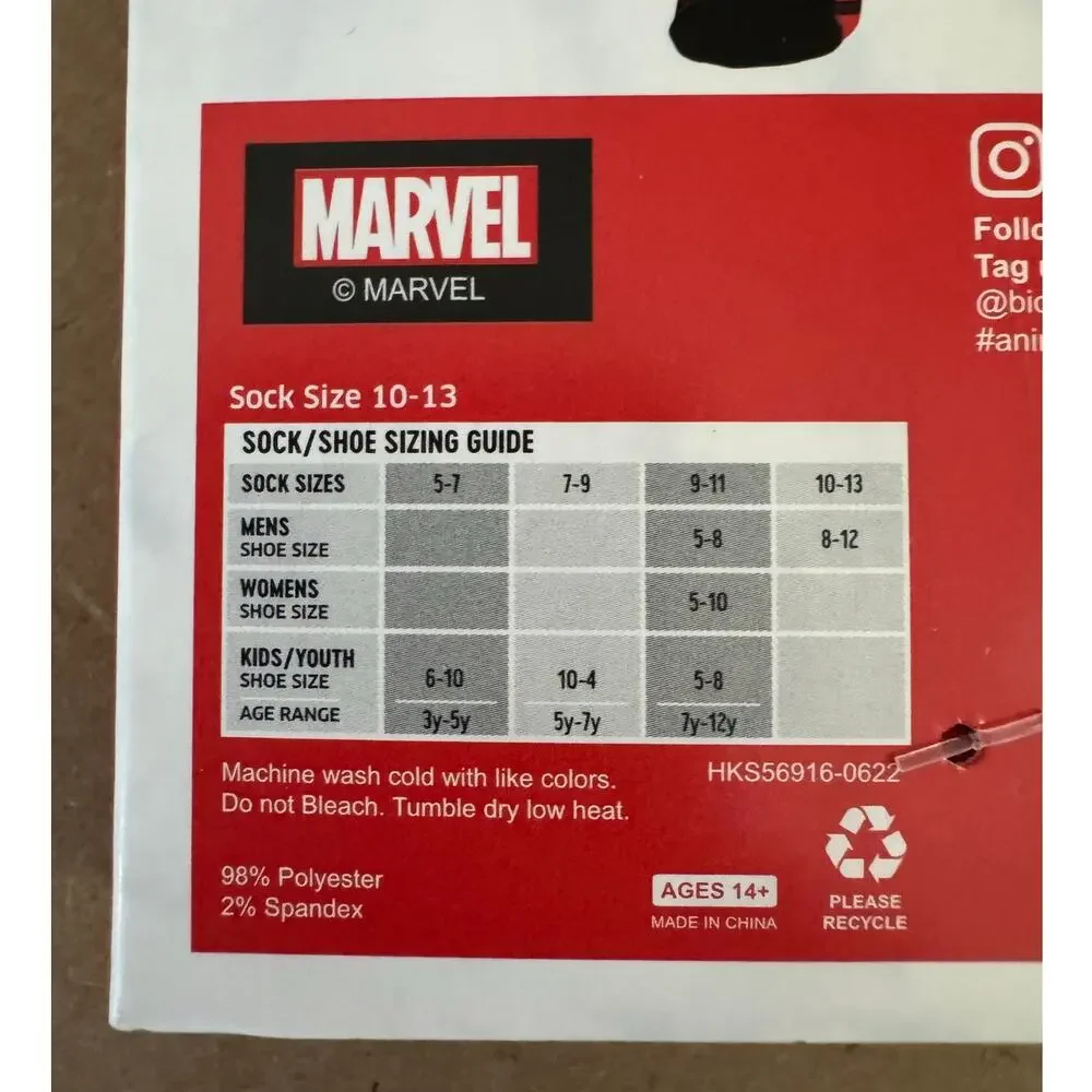 MARVEL DEADPOOL Crew Socks NIP Sock Size 10 - 13  Ages 14 & Older